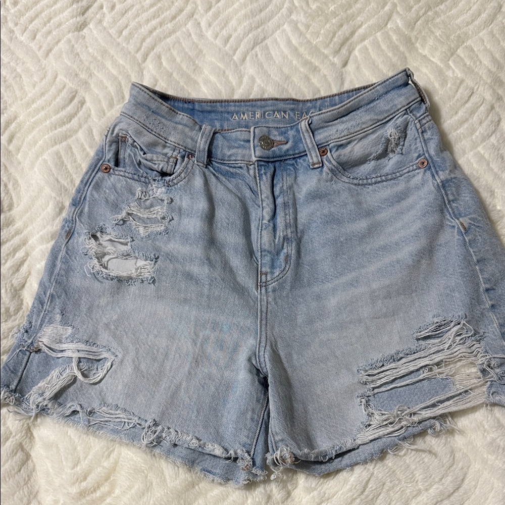 American Eagle Outfitters Light Blue Ripped Jean Shorts
